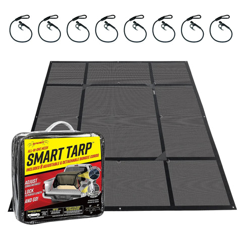 Heavy Duty Black Waterproof Truck Bed Tarp With Quick Adjust Tie Downs Detachable Cargo Net Cover For Long Beds 8 Ft And Trailers and packaging
