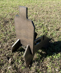 Beefy Three Eighths Inch Hardened Steel Shooting Target 7x12 IDPA Size With Metal Ground Stand in outdoor setting