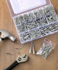 600 Piece Aluminum Pop Rivet Set Kit With Fifteen Size Assortment For Auto, Metalworking, And Furniture Projects displayed open