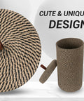Dope Freestanding Toilet Paper Storage Stand In Natural Jute Weave with lid, Boho Chic Bathroom Organizer with unique design
