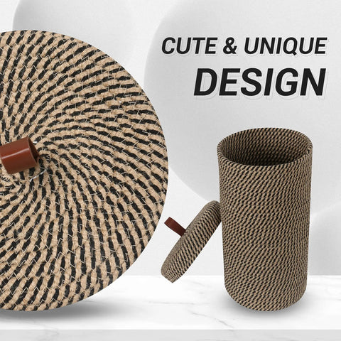 Dope Freestanding Toilet Paper Storage Stand In Natural Jute Weave with lid, Boho Chic Bathroom Organizer with unique design