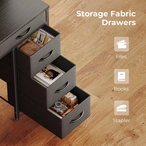 Close-up of storage fabric drawers on Gaming Desk With RGB LED Lighting And USB Type-C, 47 Inch Computer Desk With 6 Drawers