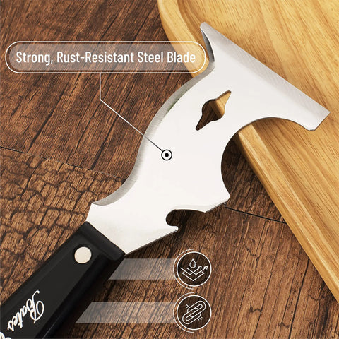 10 In 1 Painters Tool Scraper Knife For Paint Removal Putty Spackle Woodworking With Rust Resistant Blade And Wood Grip displayed on wood