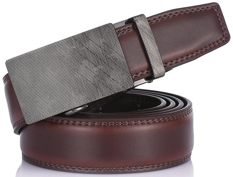 Men's Leather Ratchet Belt With Exclusive Easy Release Buckle, Infinity Imprint Mahogany Finish, Adjustable From 28 Inch To 44 Inch Waist, Scratch Resistant And Durable Belt For Everyday Wear