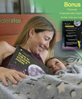 Mother and child reading Glow In The Dark Ceiling Stars And Moon Wall Decals For Kids Bedroom Or Nursery pack in bed