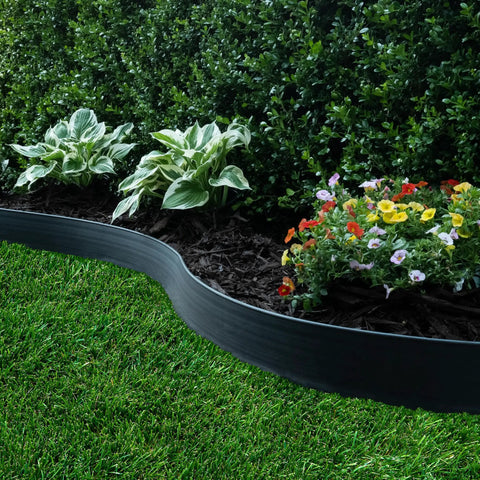 Killer 4 Inch No Dig Landscape Edging Kit With 75 Foot Black Plastic Edging Coil and 64 Spiral Anchoring Spikes in garden