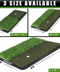 3 sizes of Game Ready Turf Golf Hitting Mat With 9 Tees And Rubber Tee Holder Heavy Duty Backing Indoor Outdoor Practice Mat 13 By 17 Inches Pro Version on display.