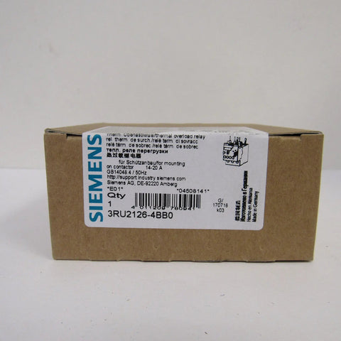 Box of Thermal Overload Relay 3RU2126-4BB0 for motor protection, part number visible, industrial packaging.