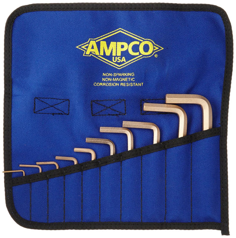 M 42 Hex Key Kit Pro Grade Non Sparking Non Magnetic Corrosion Resistant For Use Around Flammable Vapors And Dust In Clean Rooms Made In USA FM Approved Beryllium Free SAE Tool Set For MRI And Sensitive Magnetic Equipment displayed in blue case