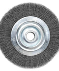 Top view of Crimped Wire Bench Wheel Brush 10 Inch With 1 Inch Bore And 1.25 Inch Arbor, Heavy Duty Cleaning And Polishing Tool, 0.014 Inch Wire, 3600 RPM