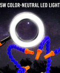 Five Arm Helping Hands With Led Magnifier For Electronics Soldering And PCB Workbench Organizer, shown with LED light in night sky