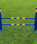 Blue and yellow Agility Free Standing Wings For Dogs Pro Grade PVC Indoor Outdoor Obstacle Training Equipment Lightweight Yet Durable Jump Wings.