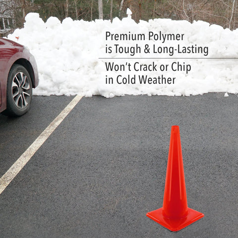 High Visibility Orange Safety Cone For Traffic And Worksites, 28 Inch Durable LDPE Cone with UV Stabilizer on wet pavement