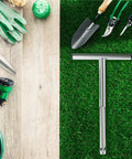 Stainless Steel Soil Probe Sampler Kit, Heavy Duty 12 Inch Handheld Soil Sampling Tool on grass with garden tools and gloves.