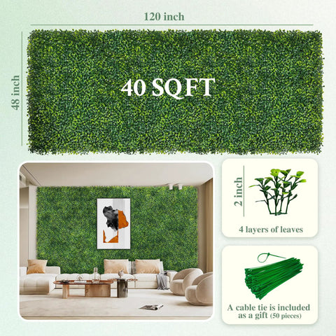 Easy Install Faux Ivy Privacy Screen Made From Artificial Boxwood Roll Panels 48 X 120 Inches Coverage About 40 Sq Ft UV Resistant Durable Green Wall Decor For Indoor Outdoor Gardens Balconies Backyards installed in a living room