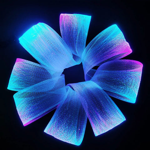 LED Fiber Optic Mesh Light Kit With Remote, 6 RGB Lights On 6 Meter Netting, Color Changing Effects, glowing blue and pink hues
