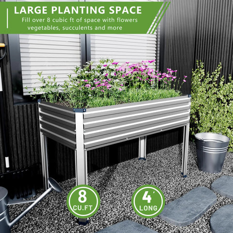 Two Pack Galvanized Raised Garden Beds With Legs, 48 By 24 By 30 Inches, Heavy Duty Metal Planter Box filled with plants