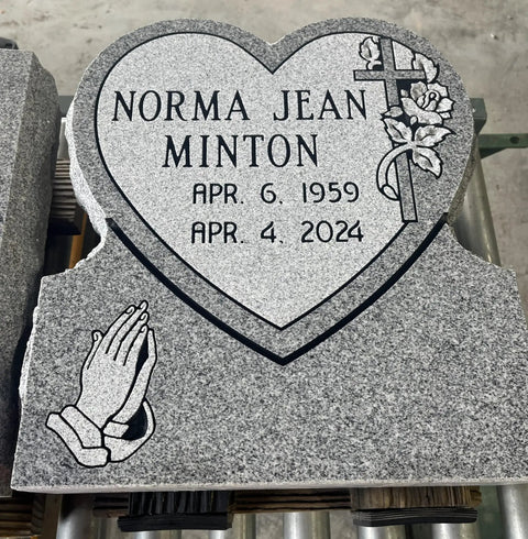 Heart Cemetery Memorial Headstone And Base With Two Design Options, Custom Engraved Gray Granite Upright Monument