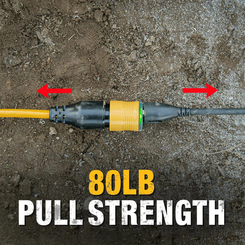 Heavy Duty Outdoor Lighted Extension Cord With Click To Lock Plug 50 Ft 12 Gauge 3 Conductor SJTW Weatherproof Connection