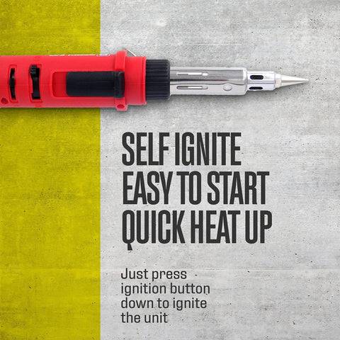 Self Ignite 3 In 1 Butane Soldering Iron Kit With Self Ignition Portable Cordless Torch And Heat Gun, red handle