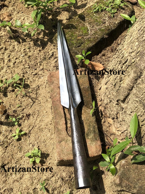 Viking Iron Spear Head For Throwing And Reenactment, Hand Forged Lozenge Shaped Sixteen Inches Overall With Nine Inch Blade