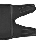 Close-up of the black Over And Under Knee Pads Workhorse Gear with waterproof exterior and adjustable straps for kneeling comfort.