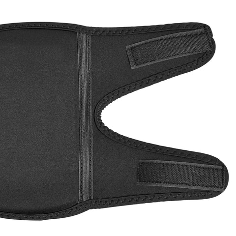 Close-up of the black Over And Under Knee Pads Workhorse Gear with waterproof exterior and adjustable straps for kneeling comfort.