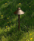Solid Brass Pathway Lights 2 Pack Low Voltage Landscape Walkway Lighting With 3W G4 LED Bulbs outdoor on grassy lawn