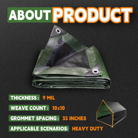 Tough As Nails Heavy Duty 8x10 Foot Waterproof Tarp 9 Mil Thick Finished Size Poly Tarp Cover With Metal Grommets And Reinforced Edges