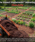 1500 Lb ATV UTV Tractor Trailer With Solid Steel Floor pivoting to unload mulch in a garden, showcasing rugged tires.