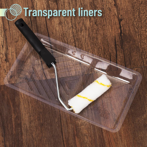 4 Inch Clear Disposable Paint Tray Liners, 12 Pack, Leak Resistant Plastic Liners For Quick Cleanups While Painting Walls, Trim, And Cabinets Ideal For Small Projects And DIY Home Makeovers No Mess