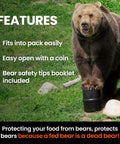 Bear next to Bear Resistant Food Storage Canister For Hiking Camping And Backpacking, 2 Gallon Capacity With Carrying Case.