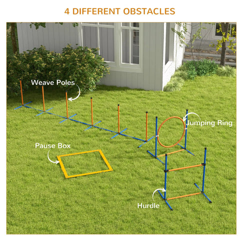 Pro Grade Dog Agility Gear Kit For Backyard Training With Weave Poles, Pause Box, Adjustable Hurdle, Jumping Ring in garden