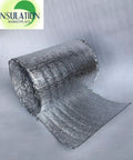 Reflective Insulation Roll With 3mm Foam Core And Dual Aluminum Foil Radiant Barrier For Indoor Outdoor Use 16x50 Feet Commercial Grade Vapor Barrier And Thermal Insulation Shield, shown partially unrolled on gray surface