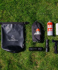 Go-To Premium Waterproof Dry Bag Backpack For Kayaking And Outdoor Adventures, 5L Black, with camping gear on grass