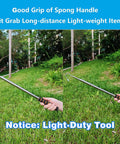 Telescoping Pickup Tool With Two Hooks Extends Up To 9.8 Feet, lightweight wire reacher grabber rod shown in outdoor grassy area.