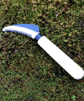 7.6 Inch Serrated Sod Cutter Hand Tool For Weeding And Harvesting, Manual Lawn Remover Knife Sickle on grass surface