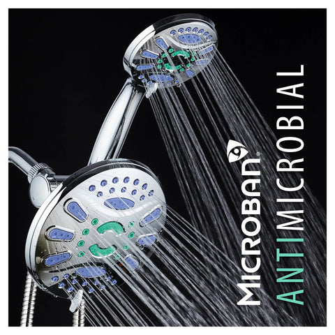 3-In-1 High-Pressure Shower Head With 48 Modes, 7-Inch Chrome Finish, Anti-Clog Microban Jets spraying water