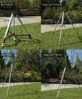 Heavy Duty Telescoping Tripod Sprinkler With Turbo Gear Drive, 6 Spray Patterns, various heights, in a garden setting