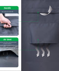 Handle and air vent details of Heavy Duty Waterproof Rectangular Patio Table Cover 86 by 44 by 27.5 Inches