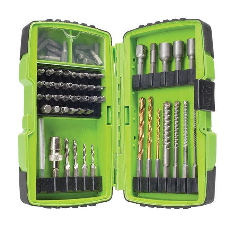 Pro Grade Drill And Driver Set Kit With Titanium Nitride Bits Self Centering High Speed Drill Bits in green case