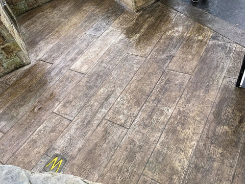 Centennial Plank Concrete Stamp Set With Vintage Wood Slab Texture, realistic wood detail in concrete overlay flooring.