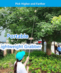 Person using Telescoping Pickup Tool With Two Hooks Extends Up To 9.8 Feet, Lightweight Wire Reacher Grabber Rod outdoors.