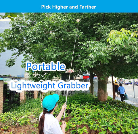 Person using Telescoping Pickup Tool With Two Hooks Extends Up To 9.8 Feet, Lightweight Wire Reacher Grabber Rod outdoors.