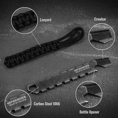 Tactical EDC Pry Bar For Survival And Everyday Carry Three Point Eight Inch Multitool With Non Slip Handle Carbon Steel 1066