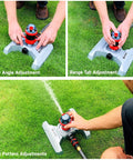 Adjusting the Badass Rotary Gear Drive Lawn And Garden Sprinkler Head with smooth rolling wheels and spray settings.