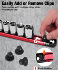 Deadset Reliable Magnetic Socket Organizer Slick Push Button Sliding Rail showcasing socket clips for easy add/remove use.