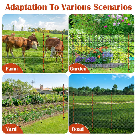 45 Inch Fiberglass Step In Electric Fence Post Kit With 20 Temporary Stakes And Clips in farm, garden, yard, and road setups.