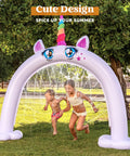 Inflatable Unicorn Arch Sprinkler For Kids Rainbow Water Curtain Toy For Outdoor Play Backyard Summer Water Party Easy Setup 82 By 65 Inches Kid Safe Summer Fun Totally in use with children playing