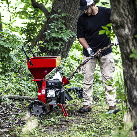 Heavy Duty 301cc Chipper Shredder With 4 Cycle Viper Engine, Dock And Lock Debris Bag, 3 Inch Max Wood Diameter in use